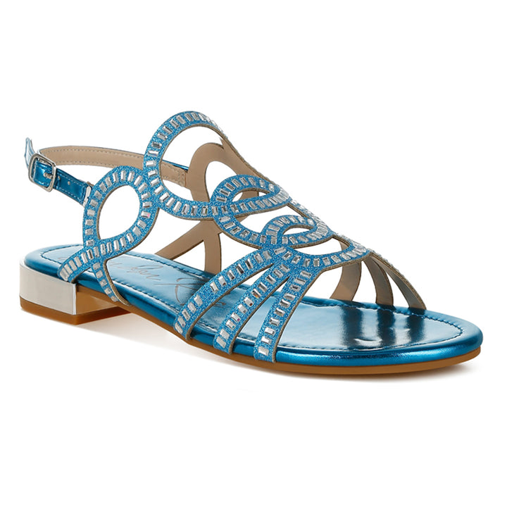 cut out detail rhinestone flat sandals#color_denim-blue