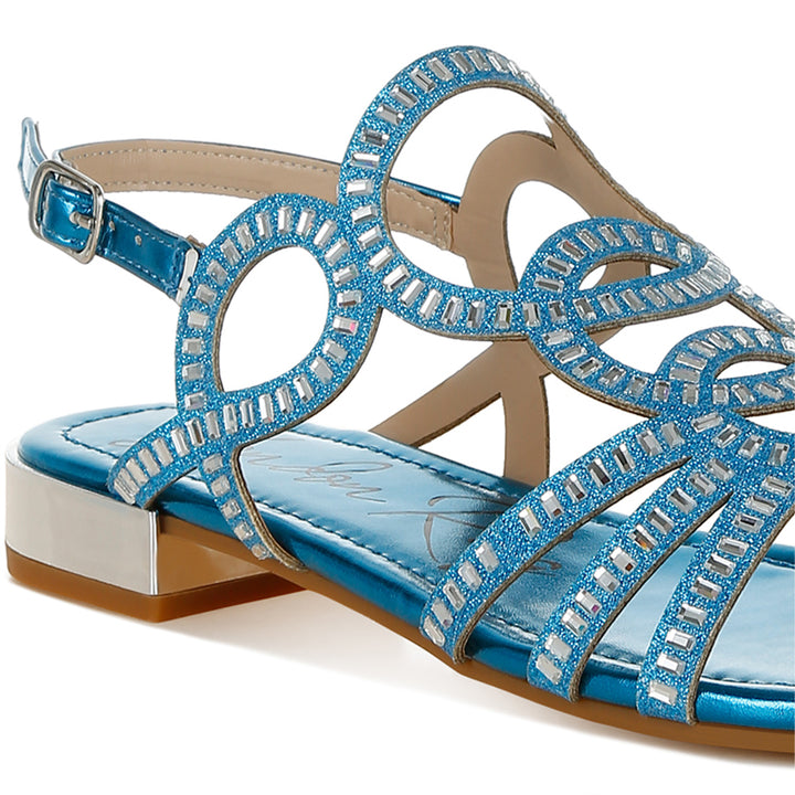 cut out detail rhinestone flat sandals#color_denim-blue