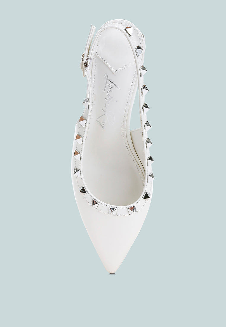 stud embellished slingback sandals
#color_white