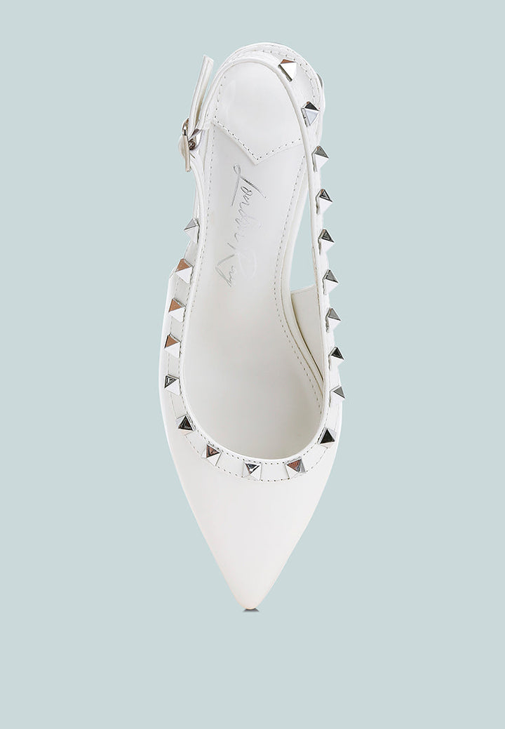 stud embellished slingback sandals
#color_white