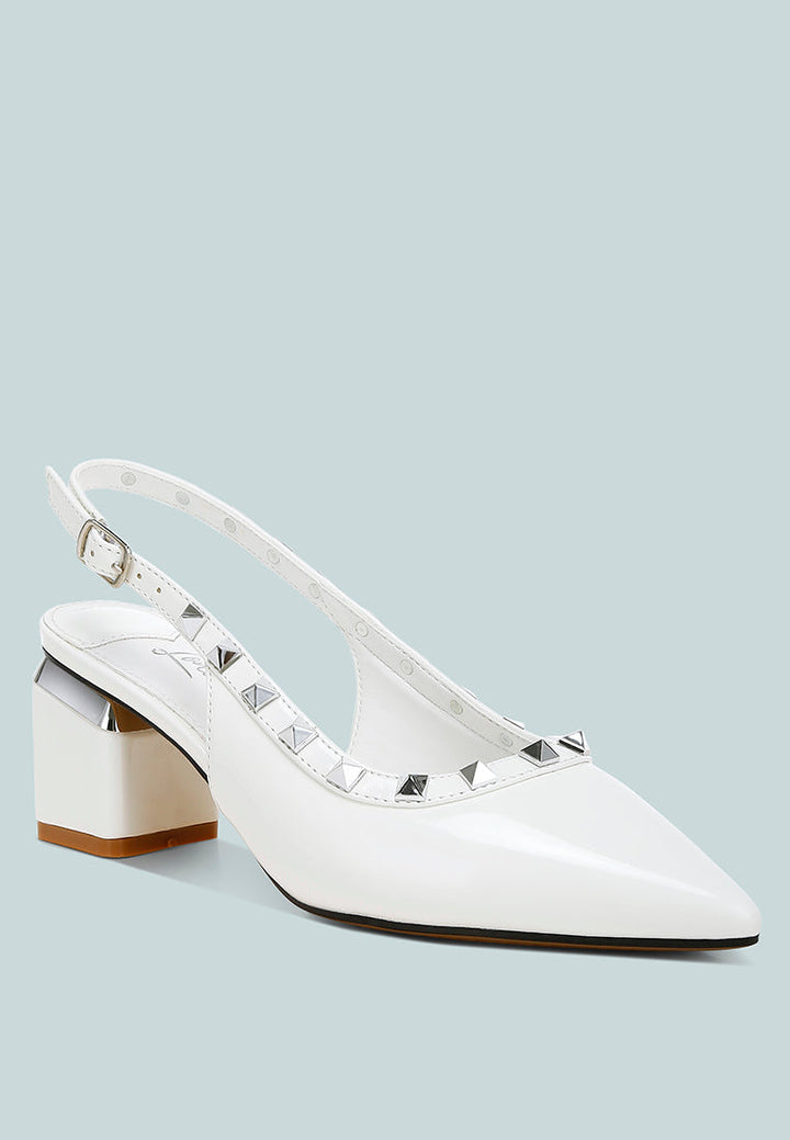 stud embellished slingback sandals
#color_white