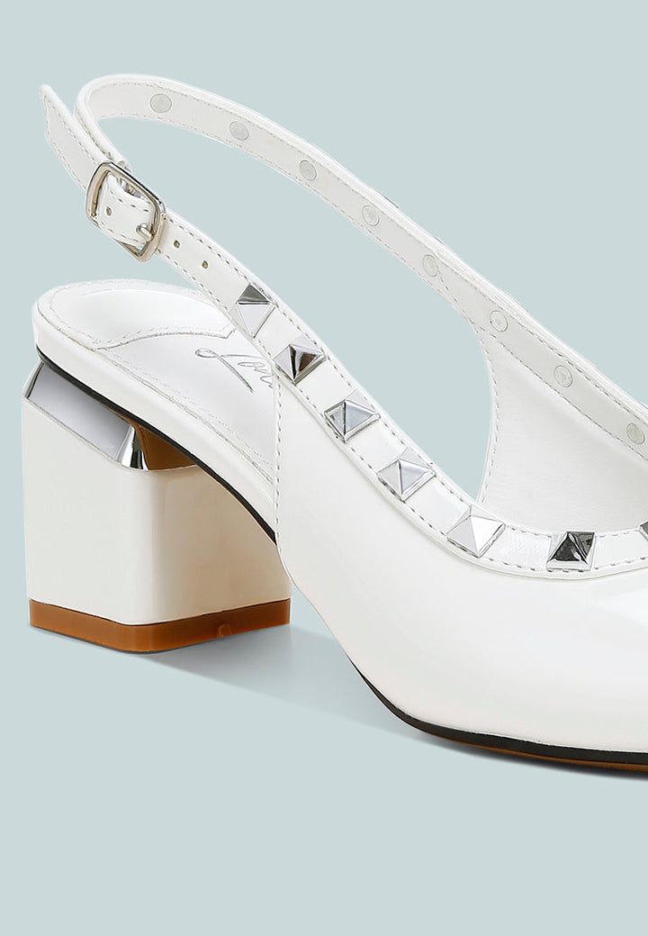 stud embellished slingback sandals
#color_white