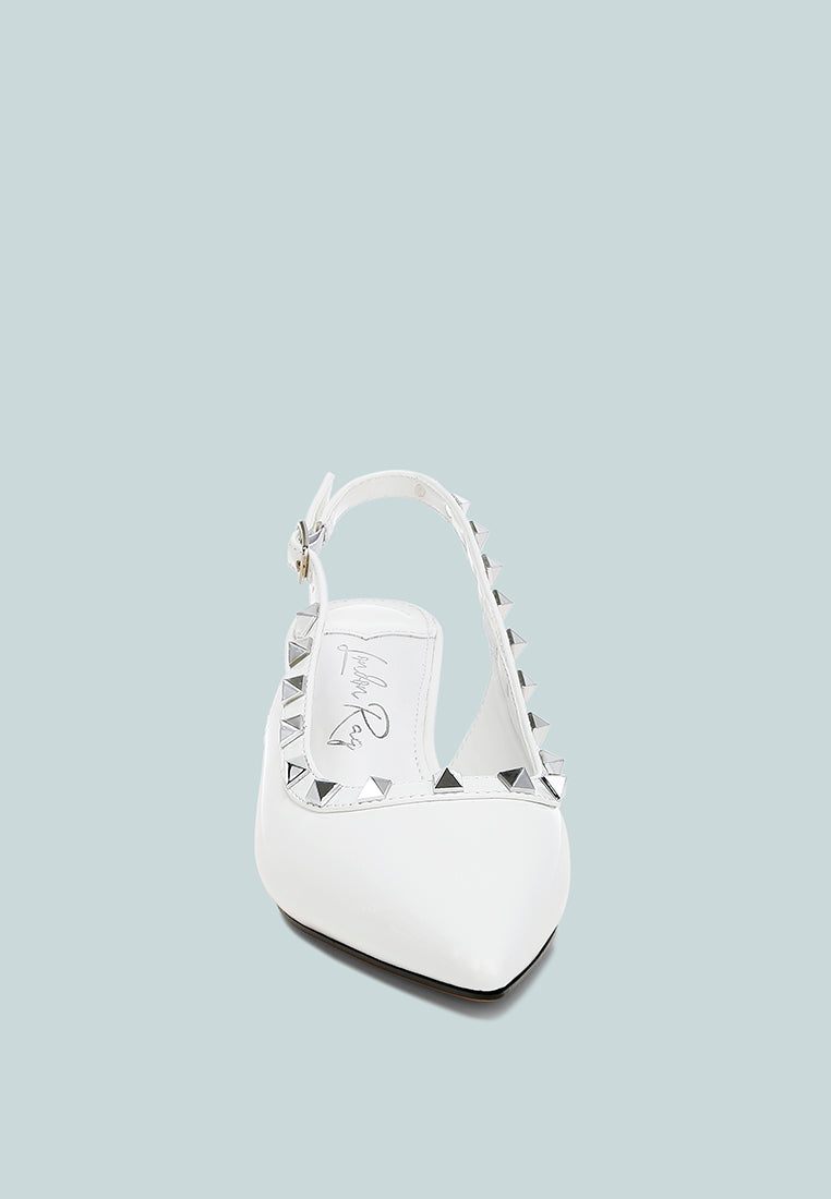 stud embellished slingback sandals
#color_white