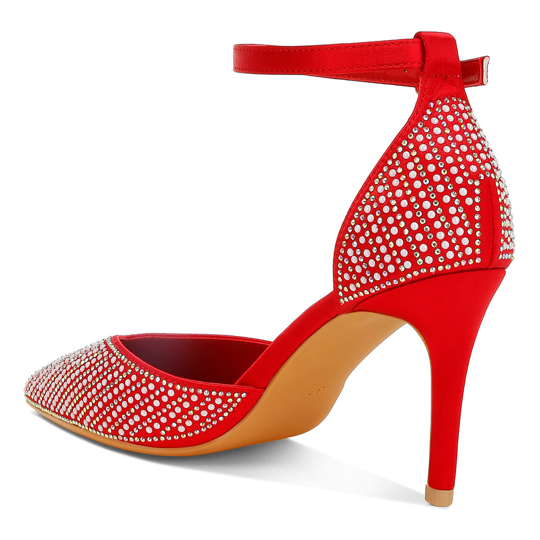 pearls & sequins embellished stiletto sandals#color_red