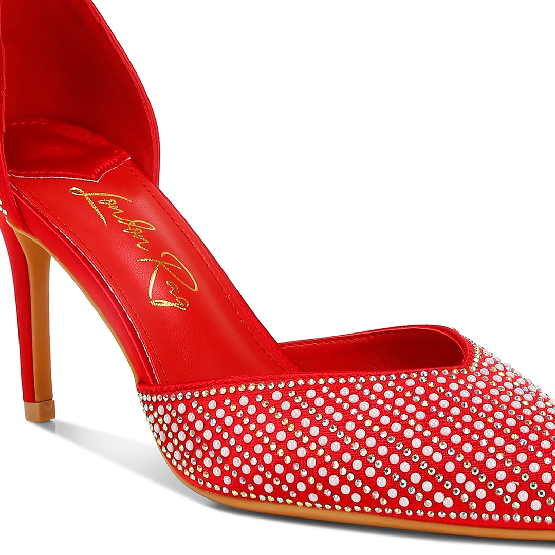 pearls & sequins embellished stiletto sandals#color_red