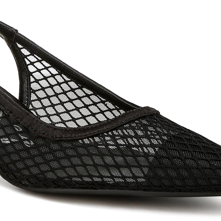 mesh pin buckle pointed mules#color_black