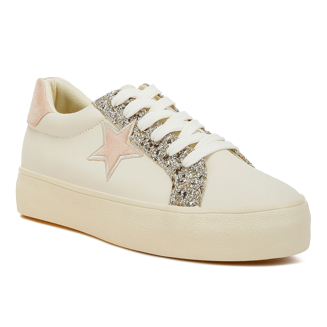 metallic star glitter sneakers#color_beige