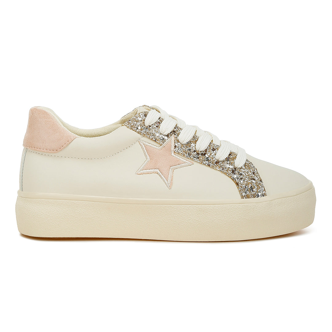 metallic star glitter sneakers#color_beige