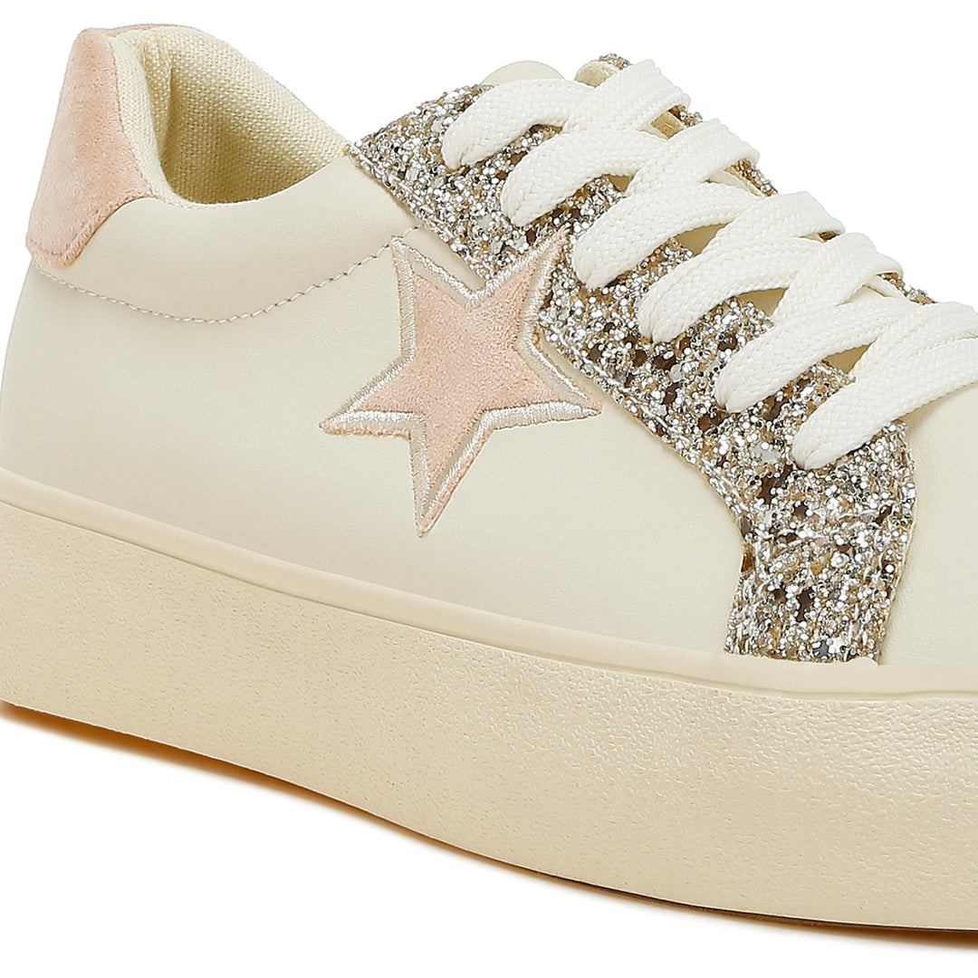 metallic star glitter sneakers#color_beige