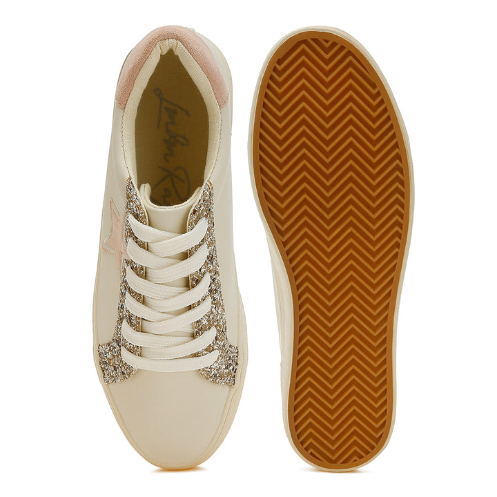 metallic star glitter sneakers#color_beige