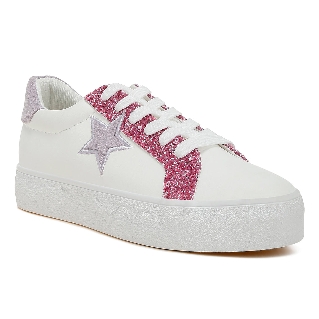 metallic star glitter sneakers#color_white