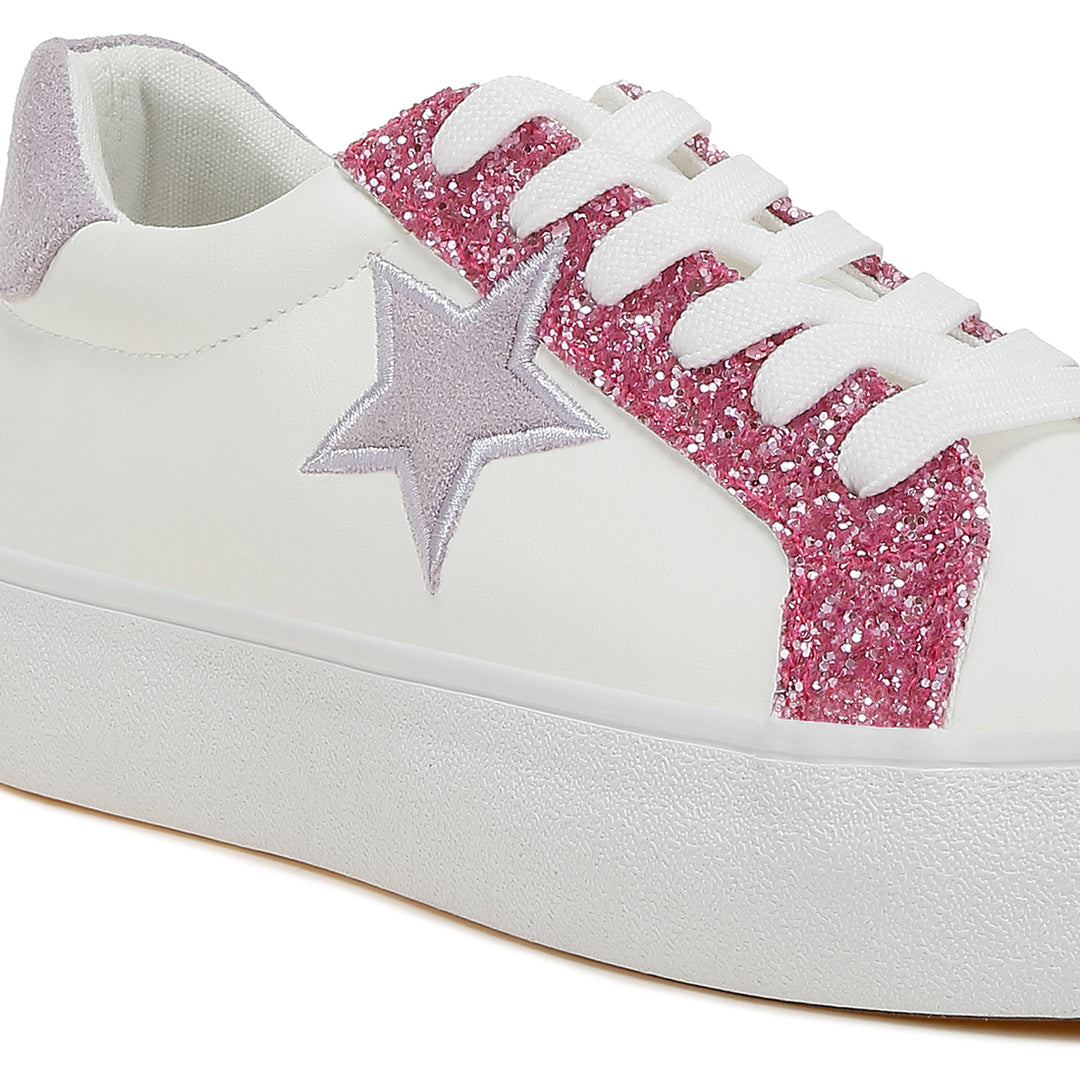 metallic star glitter sneakers#color_white