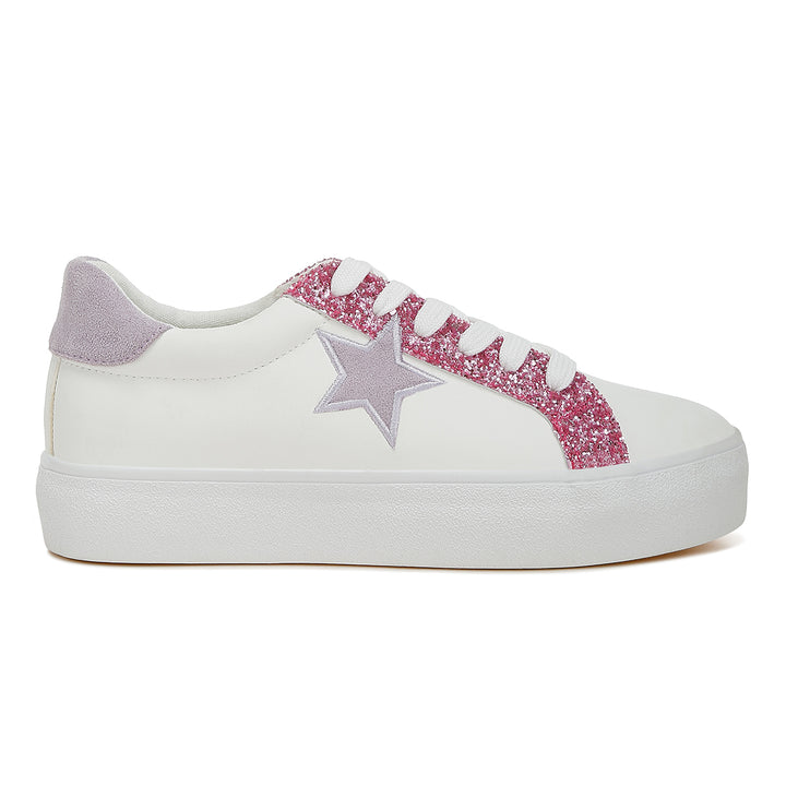 metallic star glitter sneakers#color_white