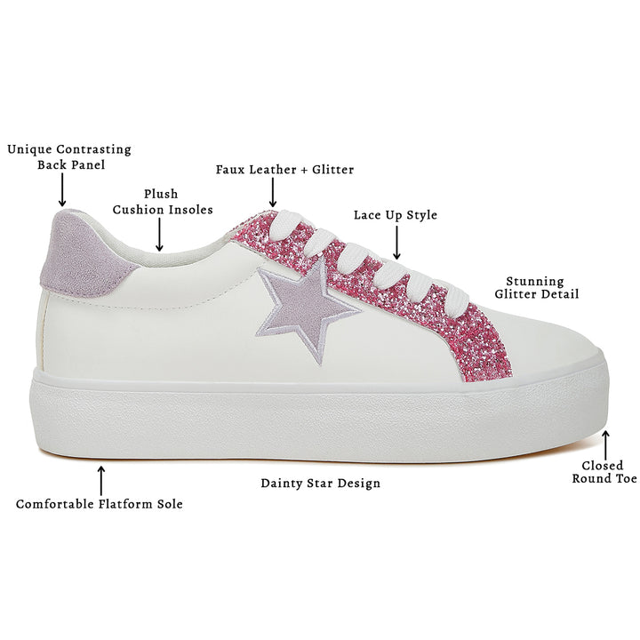 metallic star glitter sneakers#color_white