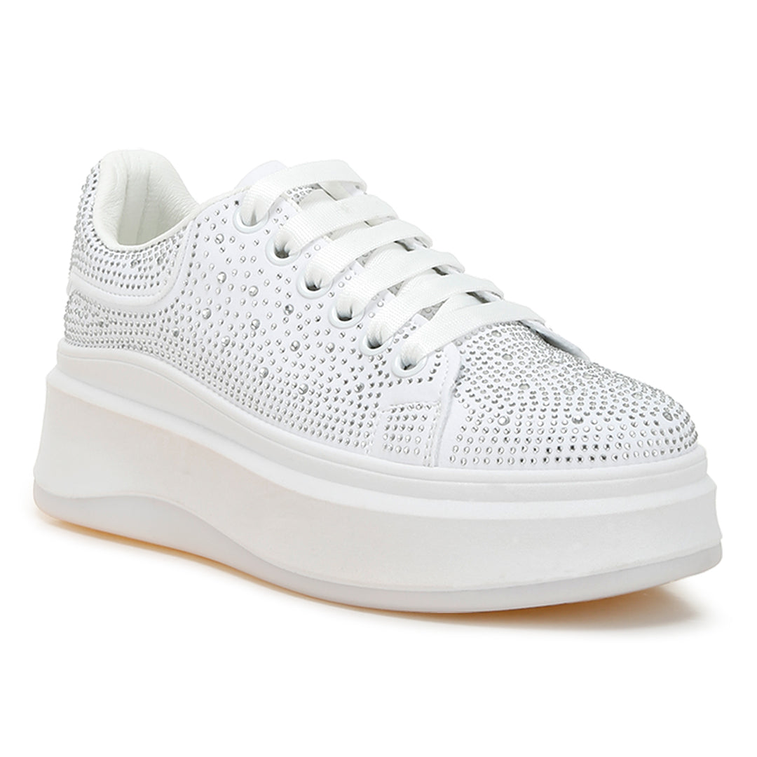 rhinestones embellished chunky sneakers#color_white