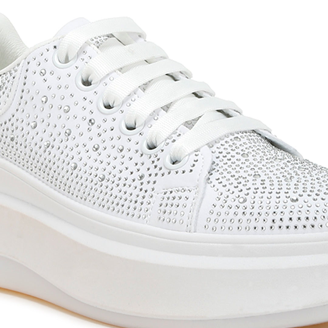 rhinestones embellished chunky sneakers#color_white