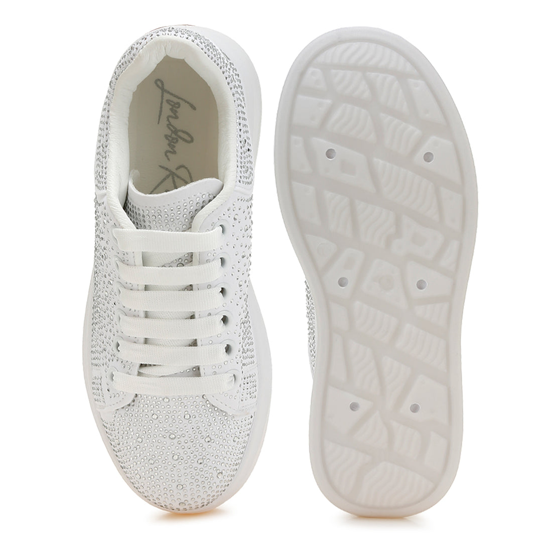 rhinestones embellished chunky sneakers#color_white