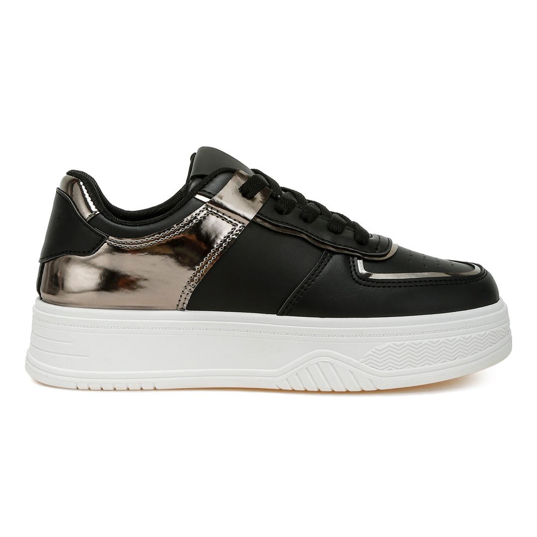 metallic paneling platform sneakers#color_black-pewter