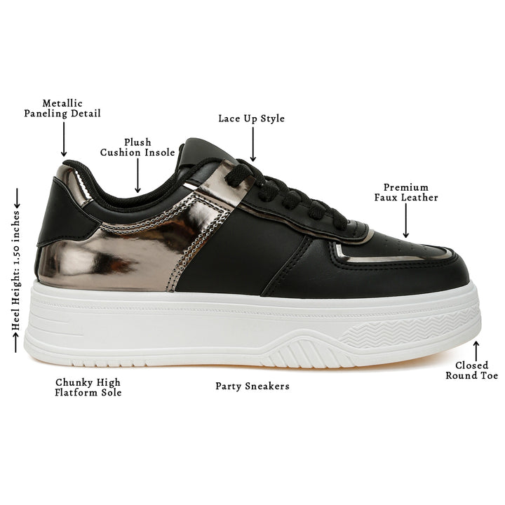 metallic paneling platform sneakers#color_black-pewter