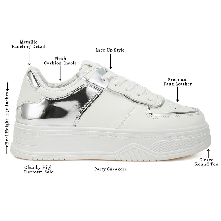 metallic paneling platform sneakers#color_white-silver