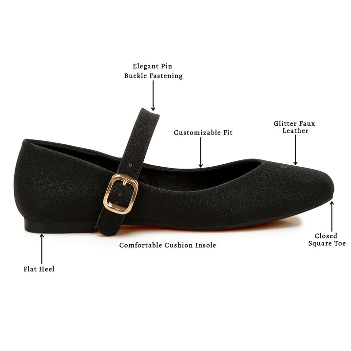 glitter pin buckle ballerinas#color_black