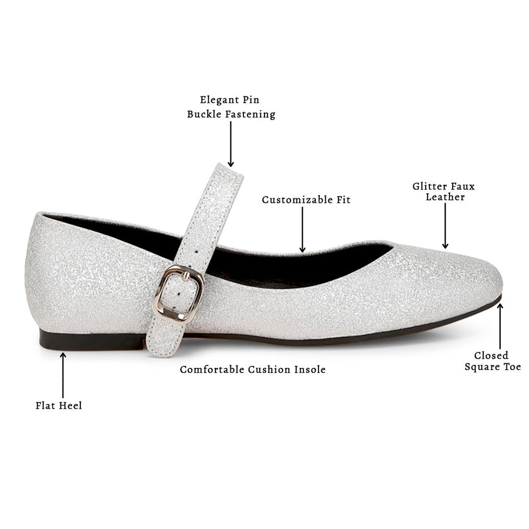 glitter pin buckle ballerinas#color_silver