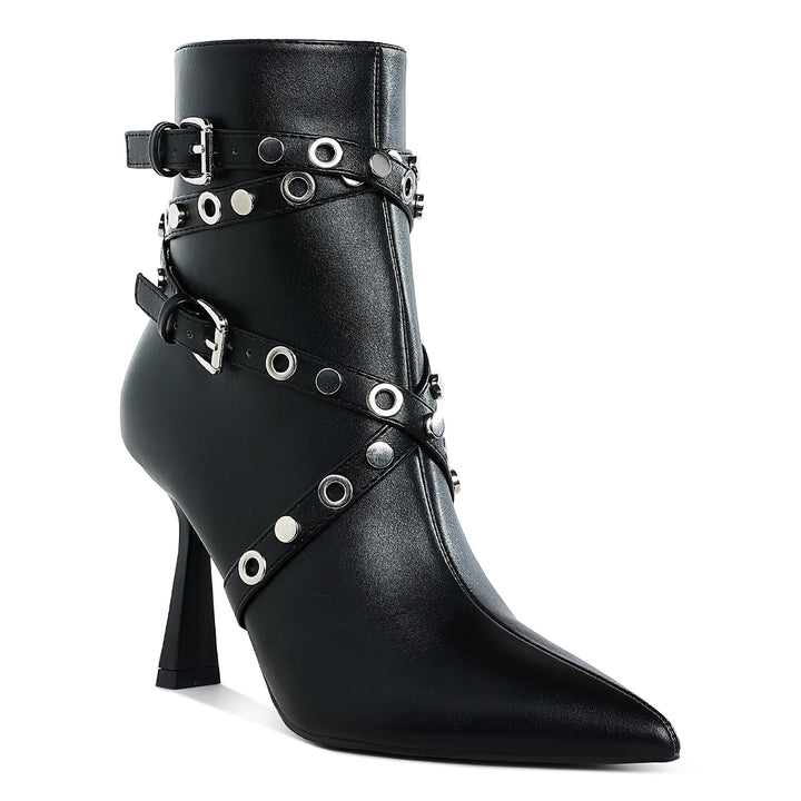 eyelets & studs harness ankle boots#color_black