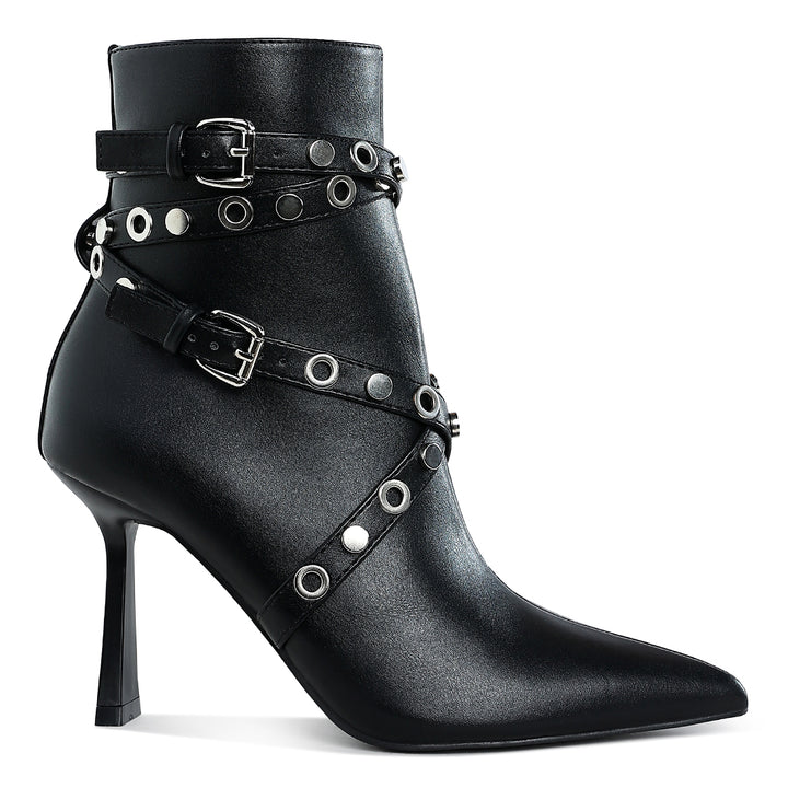 eyelets & studs harness ankle boots#color_black