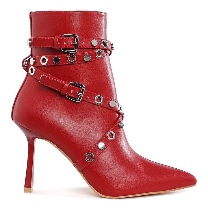 eyelets & studs harness ankle boots#color_red