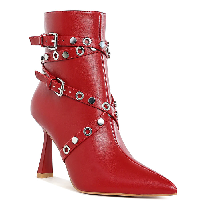 eyelets & studs harness ankle boots#color_red