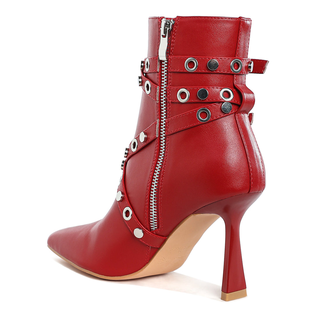 eyelets & studs harness ankle boots#color_red