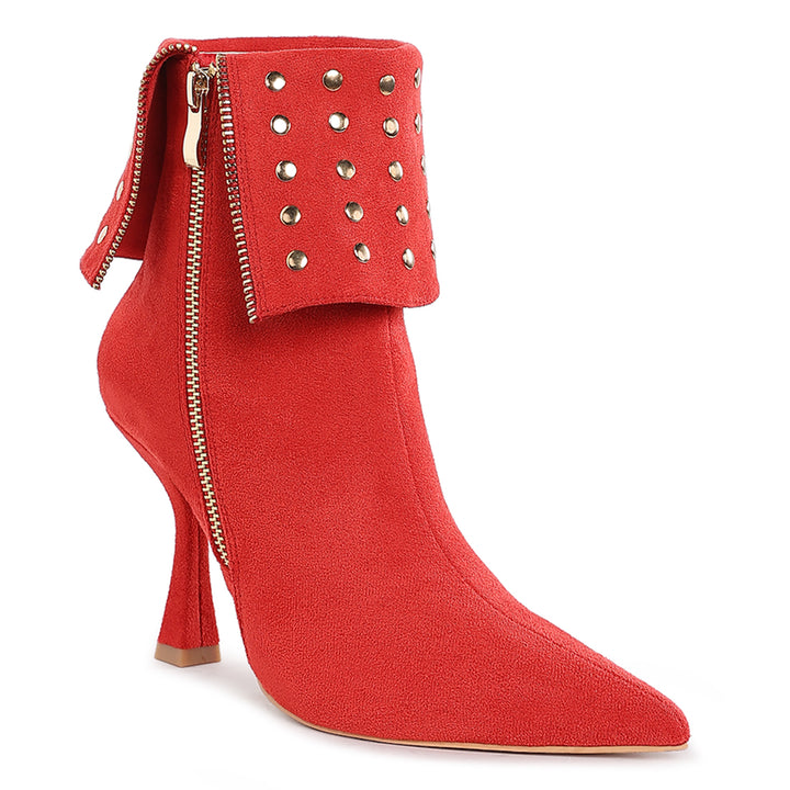 stud embellished foldover boots#color_red