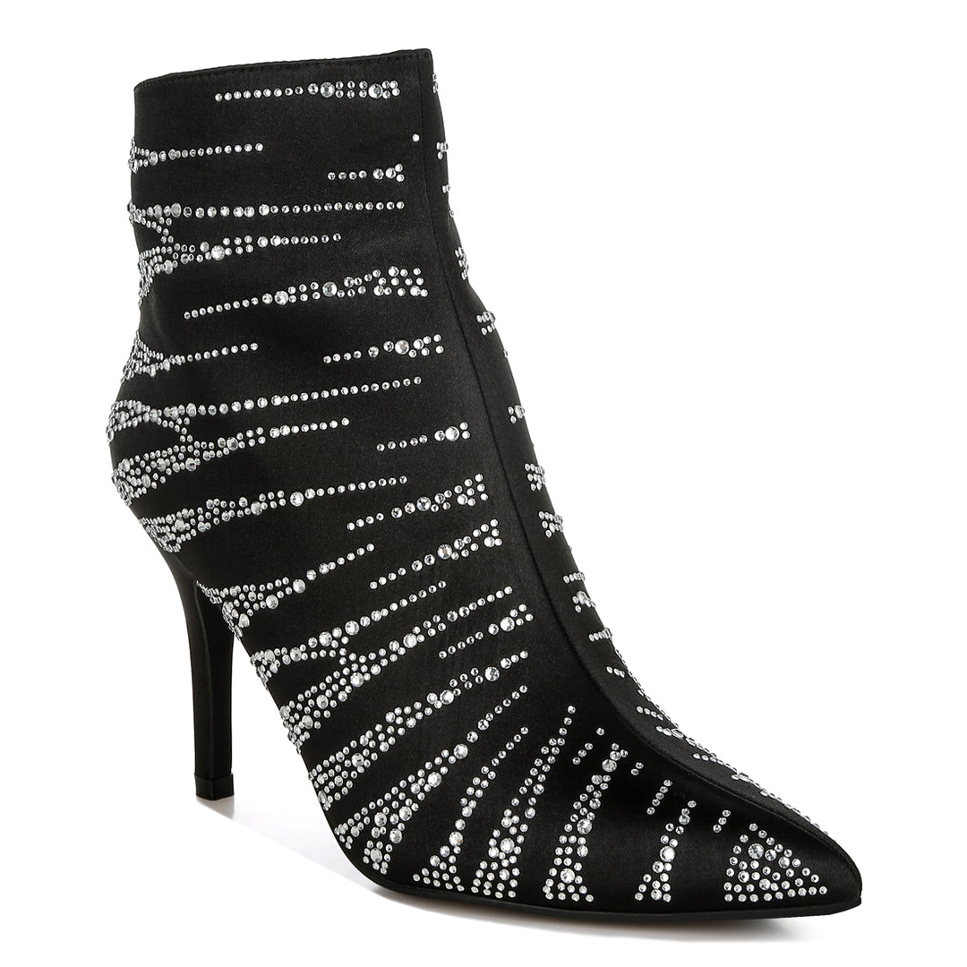 women satin rhinestone ankle party boots#color_black