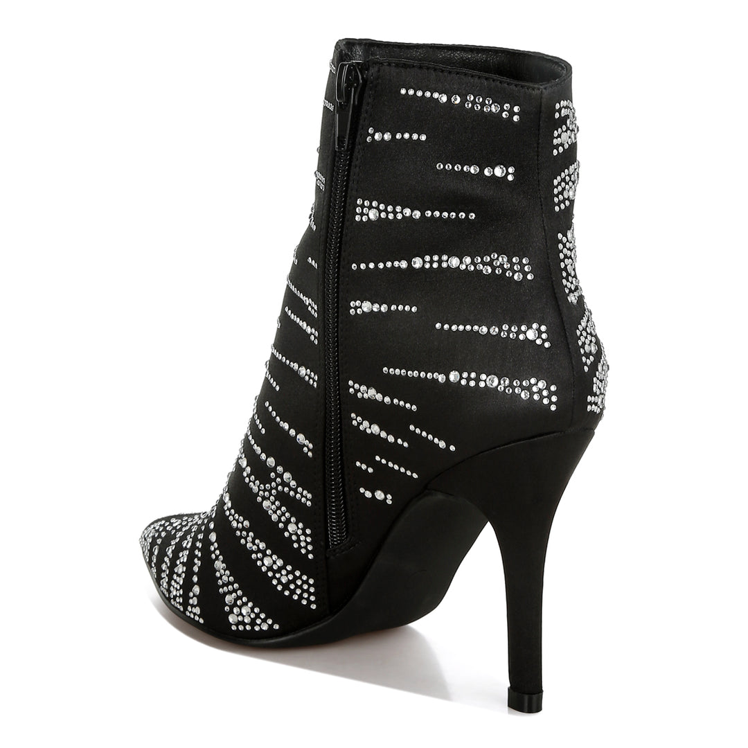 women satin rhinestone ankle party boots#color_black