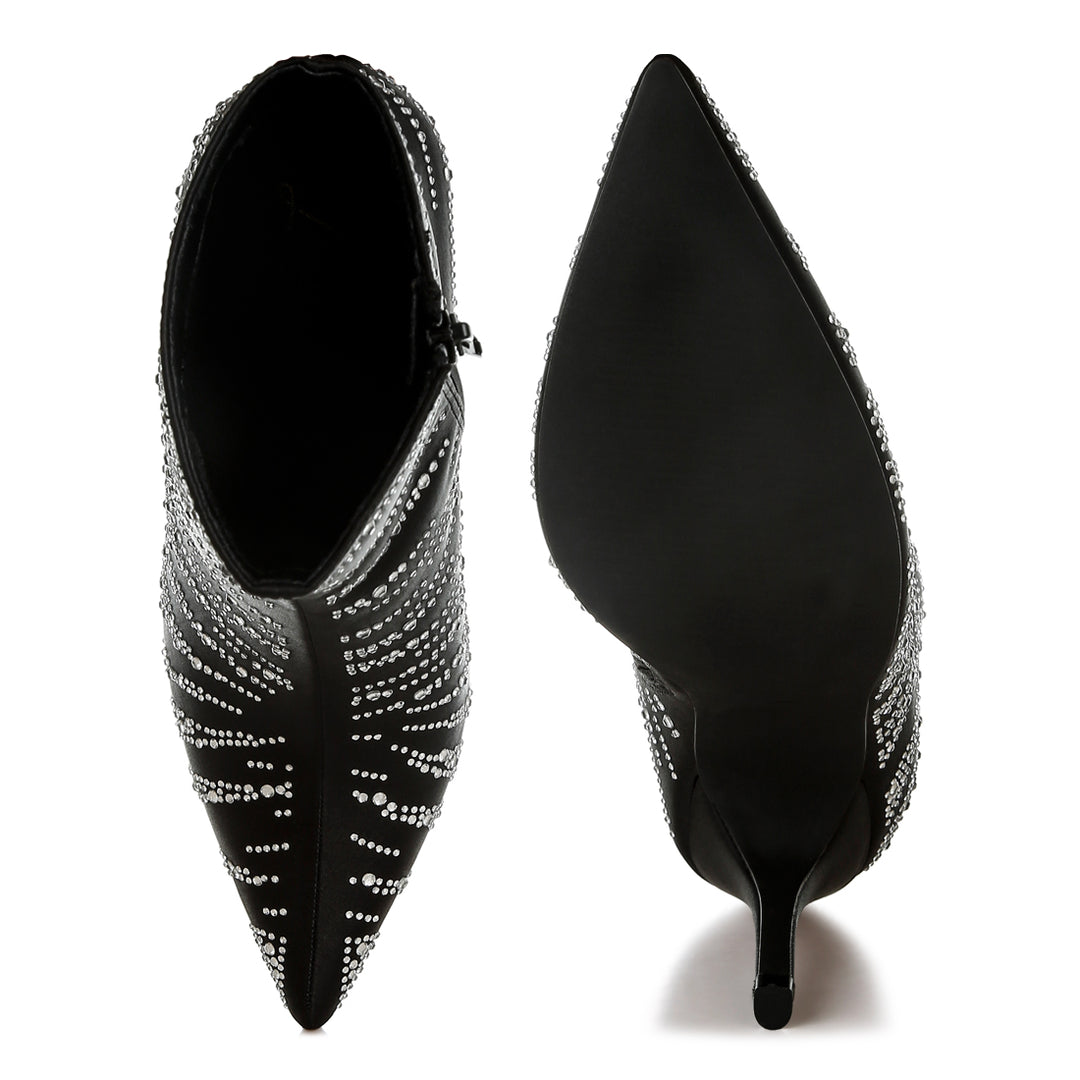women satin rhinestone ankle party boots#color_black