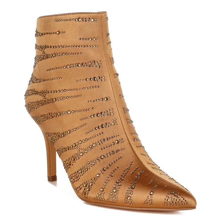 women satin rhinestone ankle party boots#color_brown