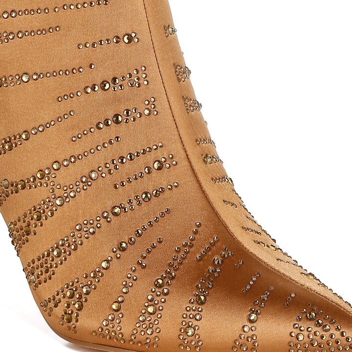women satin rhinestone ankle party boots#color_brown