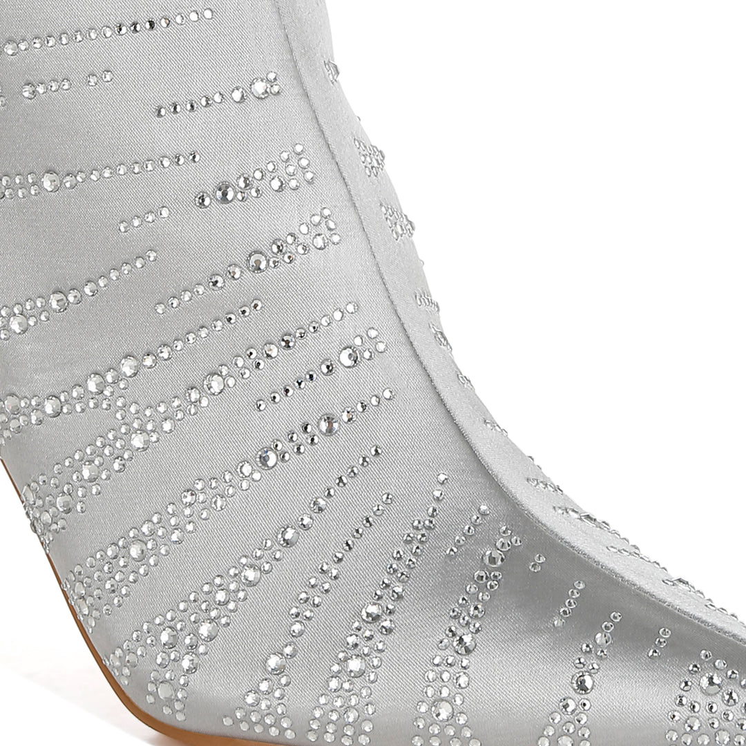 women satin rhinestone ankle party boots#color_silver