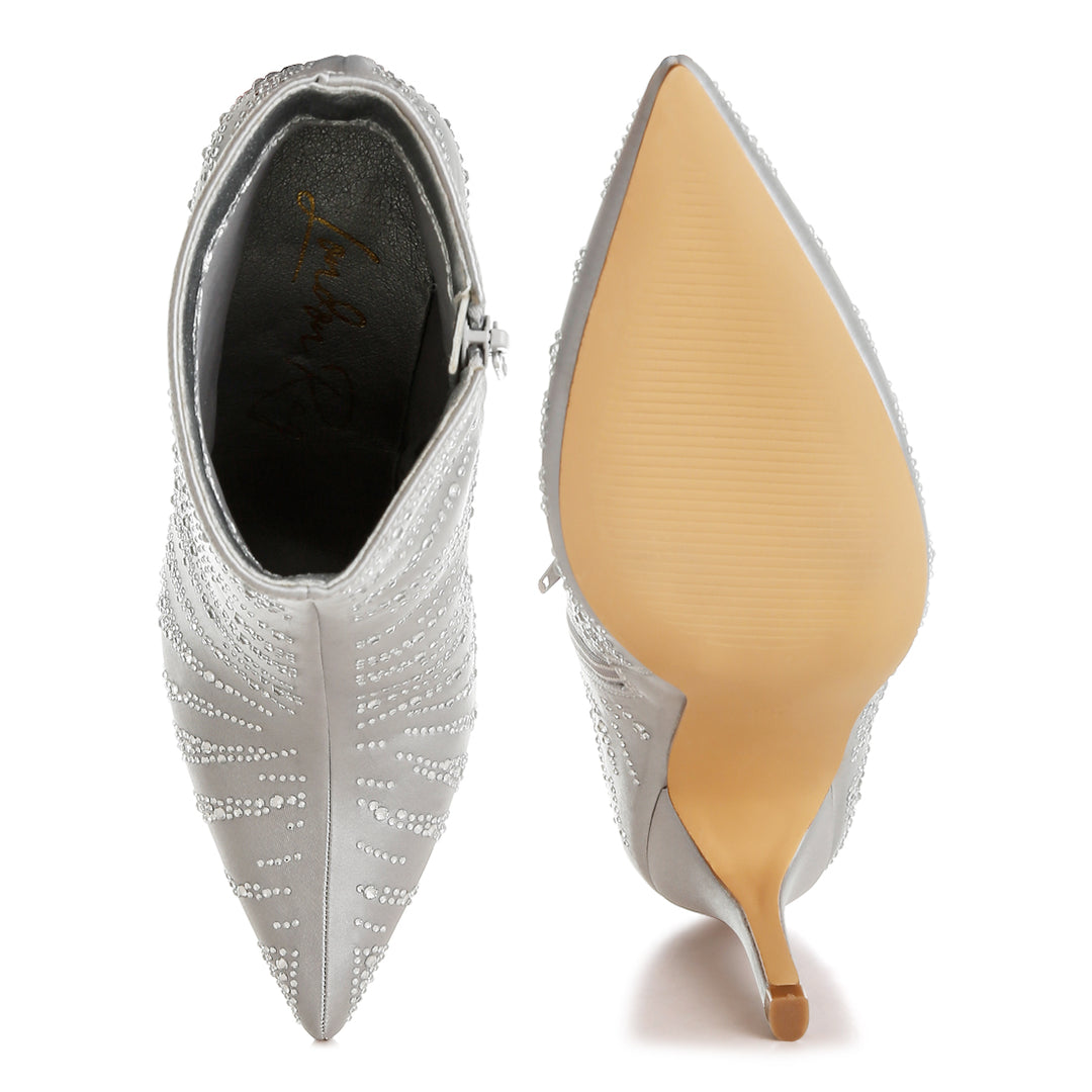 women satin rhinestone ankle party boots#color_silver