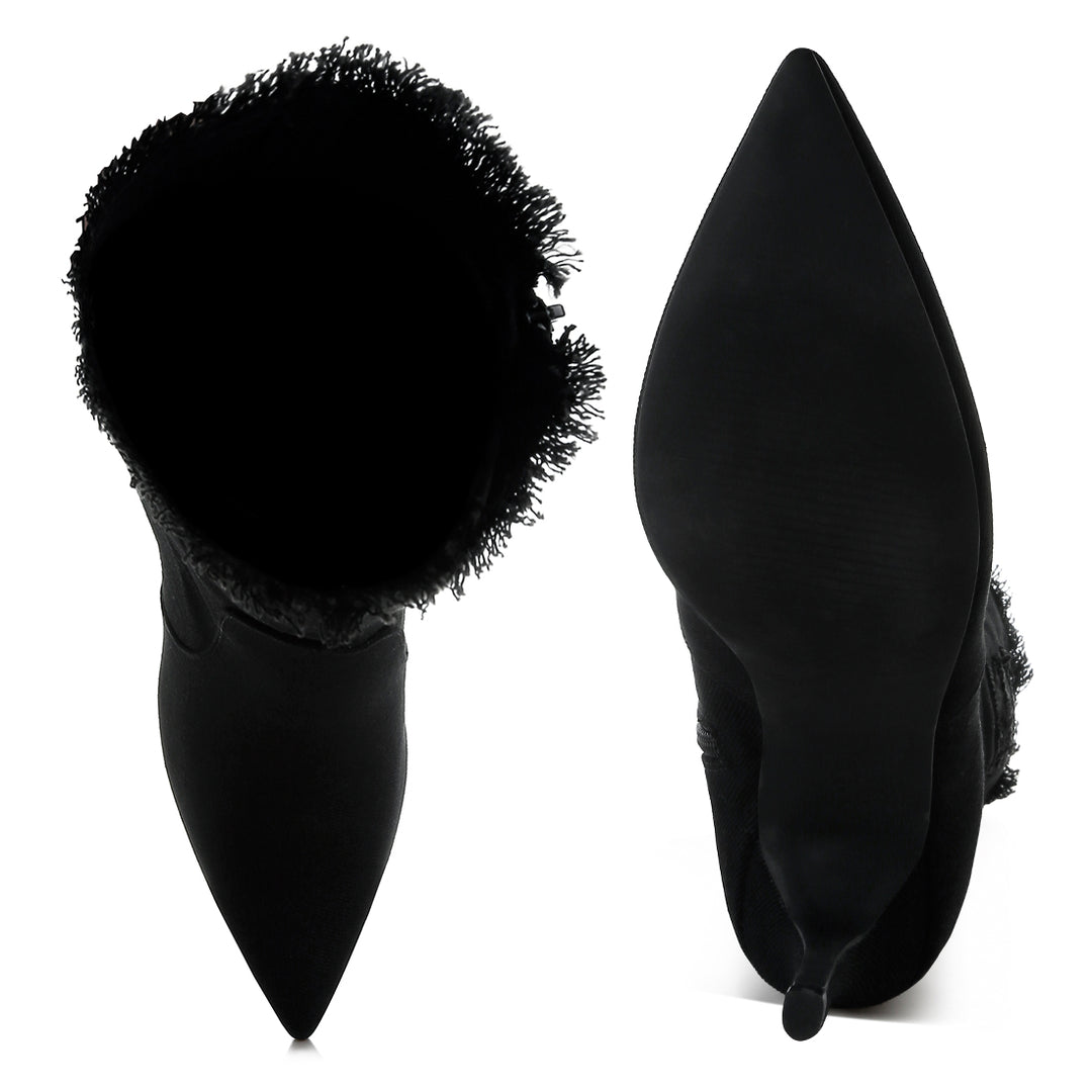 distressed denim mid-calf boots#color_black