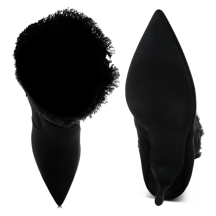 distressed denim mid-calf boots#color_black