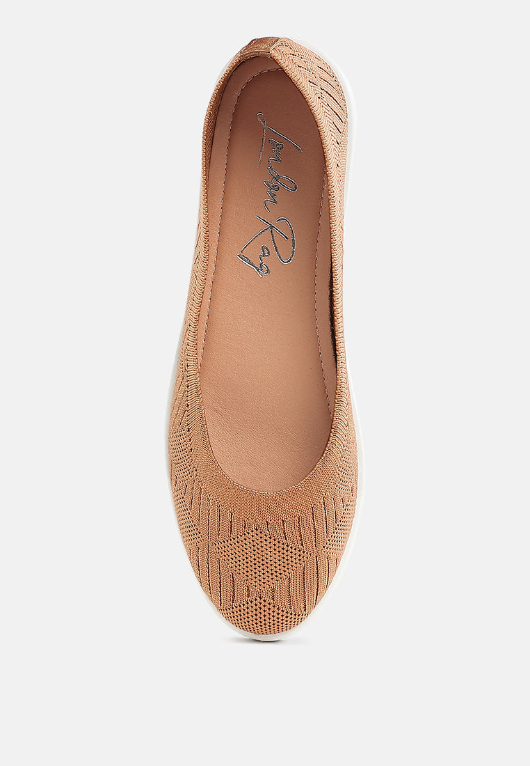 women knitted flat ballet flats#color_tan