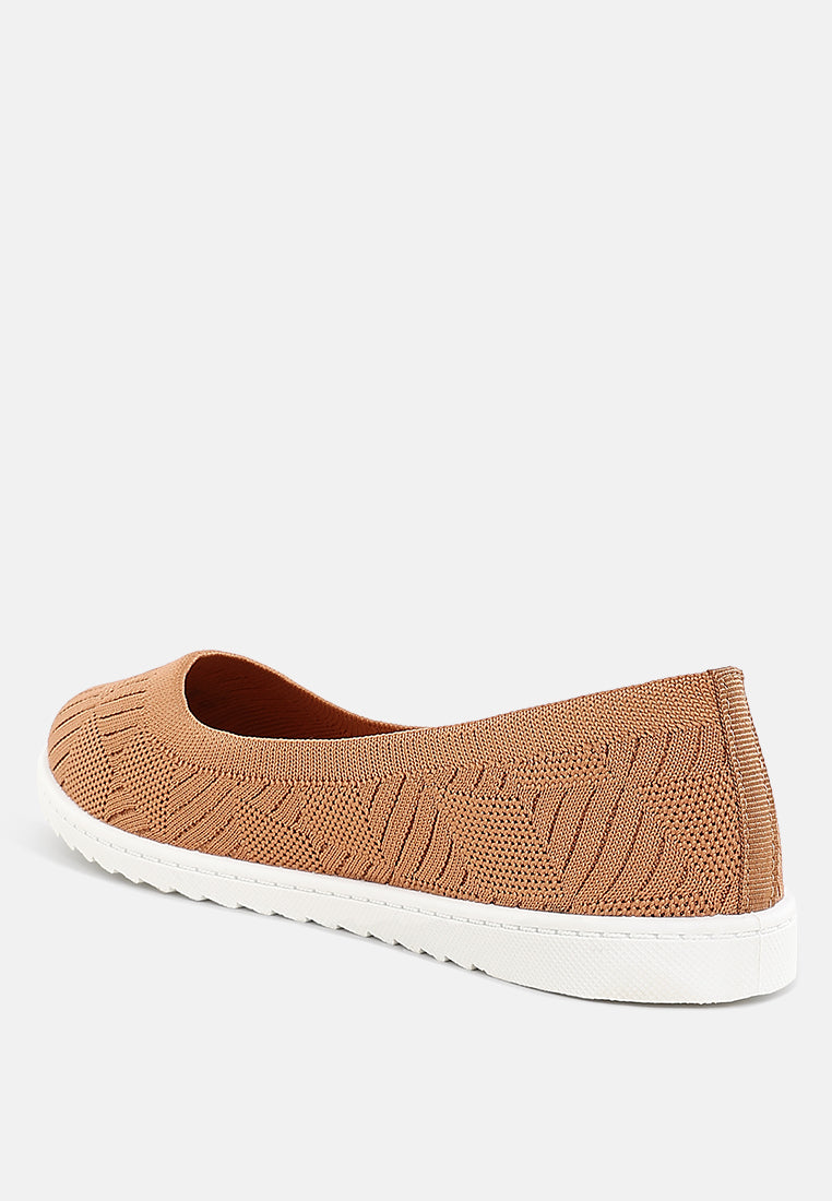 women knitted flat ballet flats#color_tan