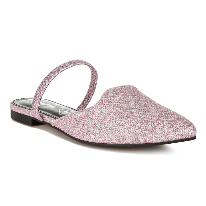 glitter faux leather flat mules#color_pink