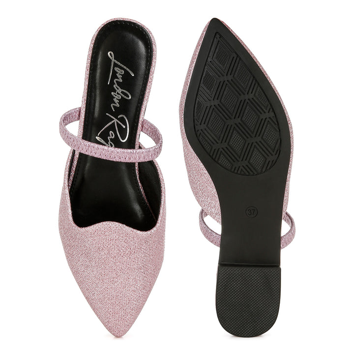 glitter faux leather flat mules#color_pink