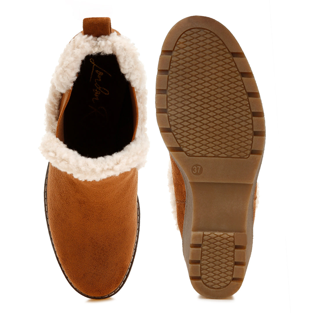 faux fur lined chelsea boots#color_tan