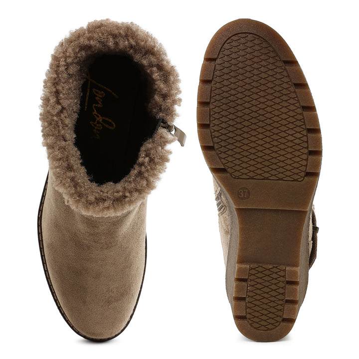 faux fur harness boots#color_taupe