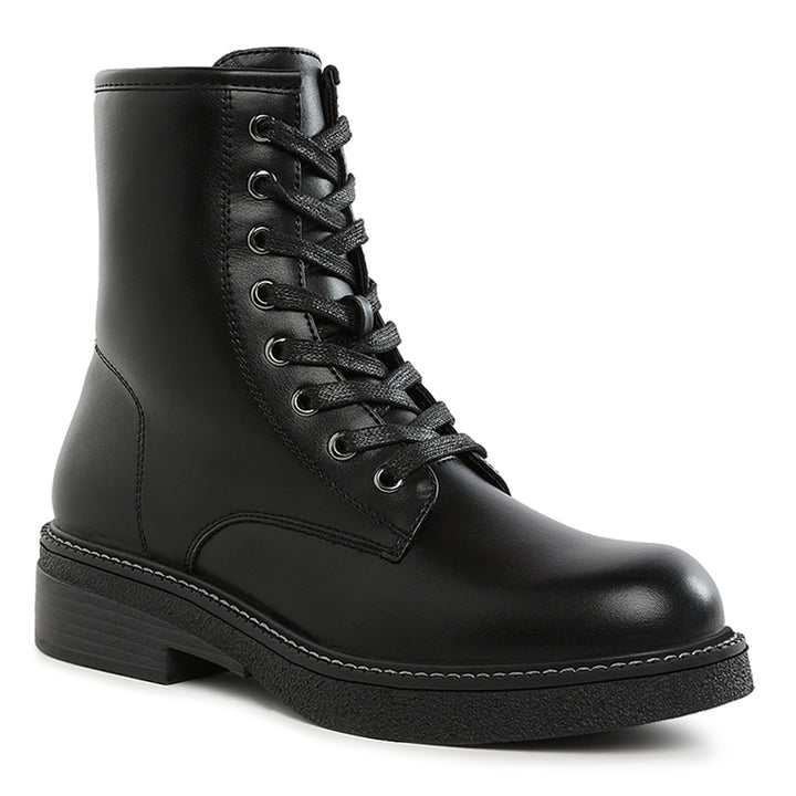 faux leather lace up boots#color_black