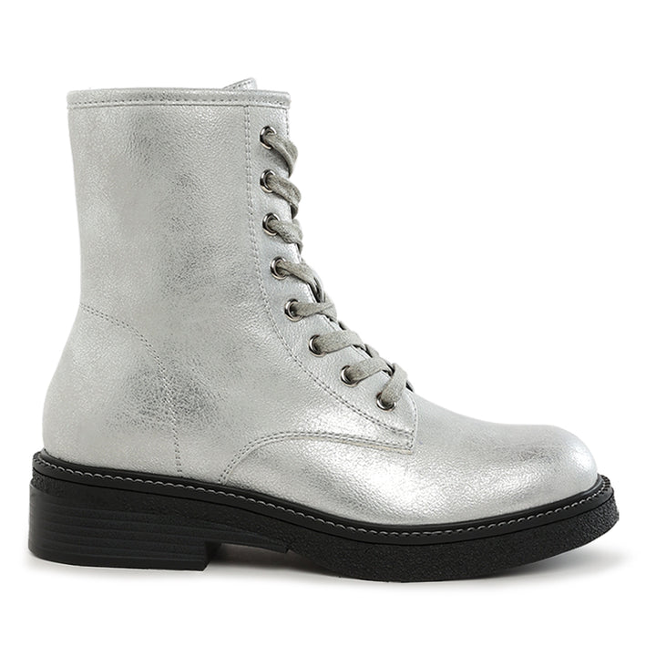 faux leather lace up boots#color_silver