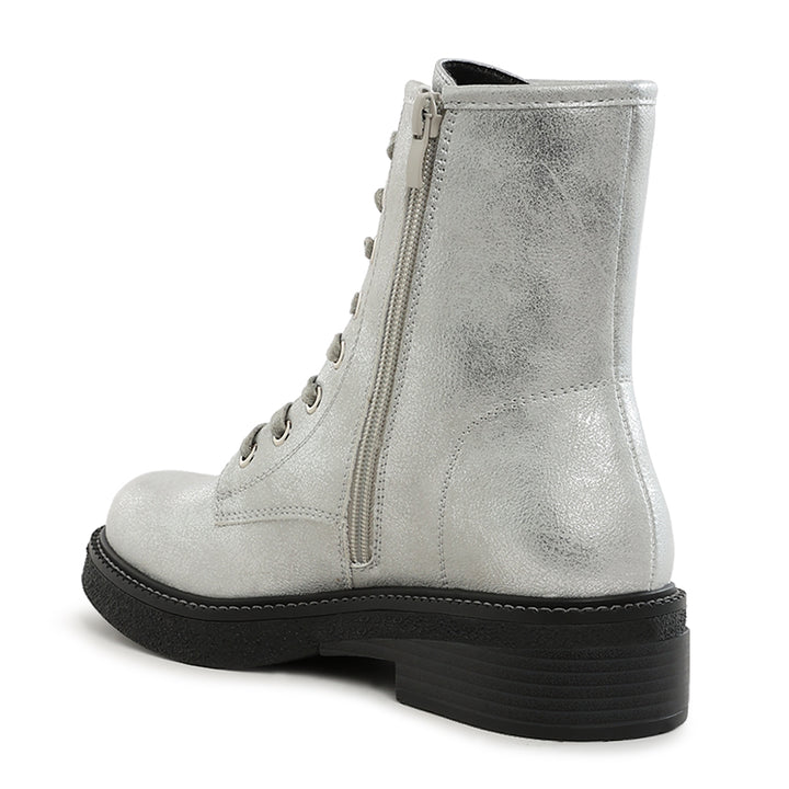 faux leather lace up boots#color_silver